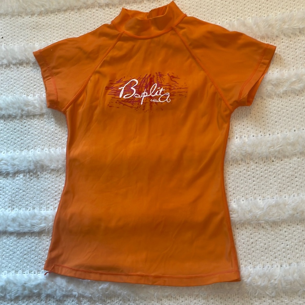 B Split Orange rash guard girls M